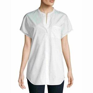 Vince Women's White Classic Cotton Popover Blouse Quiet Luxury Size M